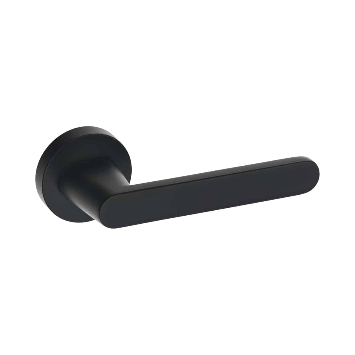 LUSTRO DOOR HANDLE MATT BLACK ON ROUND ROSE INCLUDING ESCUTCHEONS