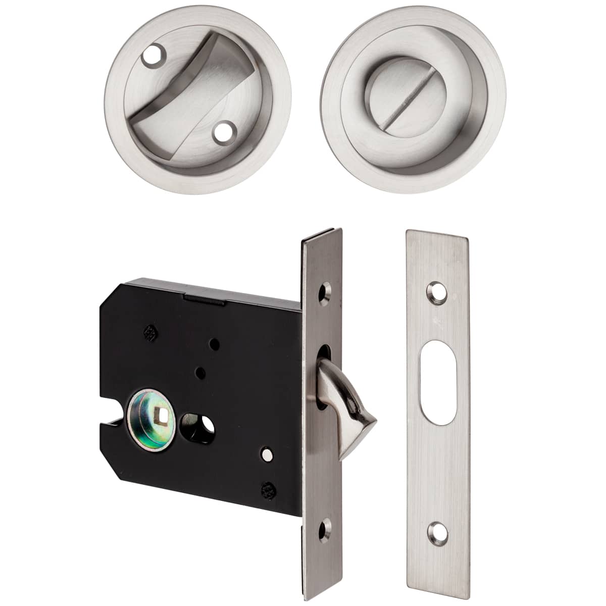 SLIDING DOOR TOILET HOOK LOCK SET ROUND STAINLESS STEEL 55mm DIAMETER