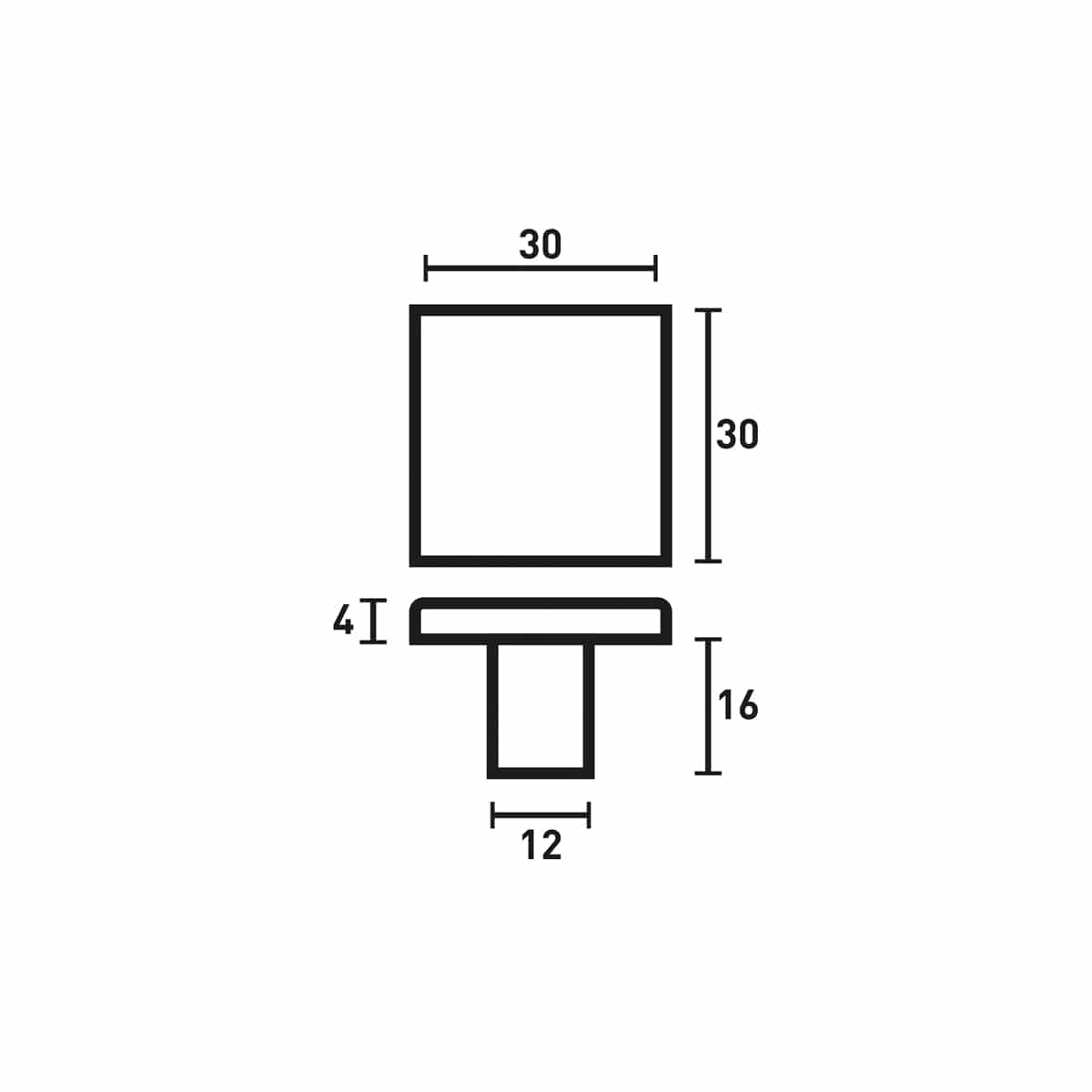 SQUARE KNOB BLACK 30X30MM
