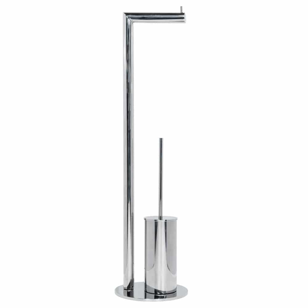 Polished stainless steel round freestanding toilet roll and brush Handles Inc