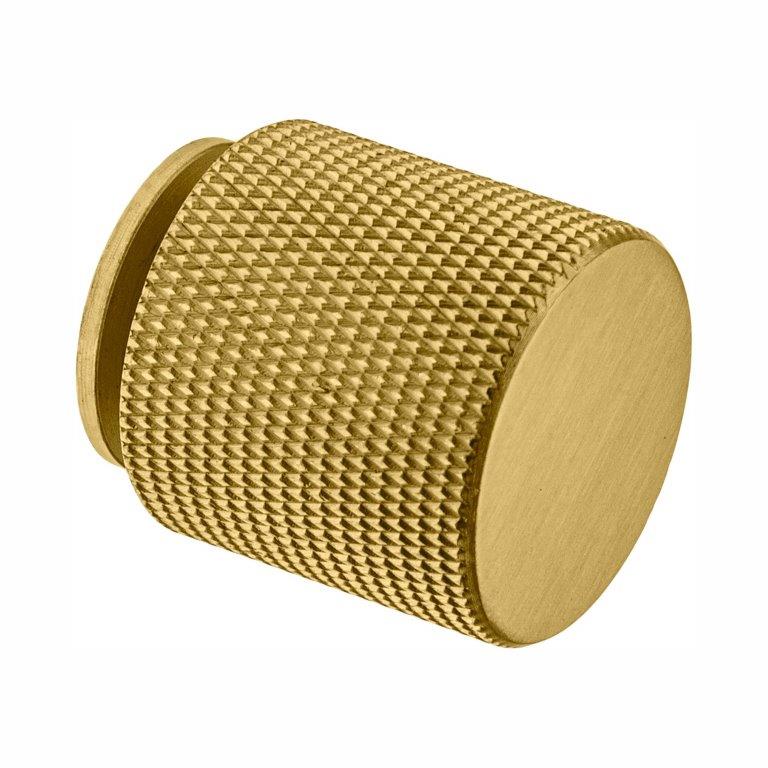 SOLID BRASS KNURLED KNOB WITH BASE SATIN BRASS FINISH