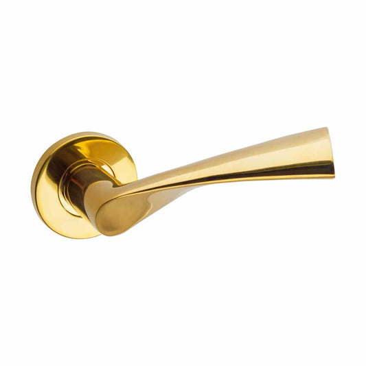Solid lever handle on rose PVD brass fin