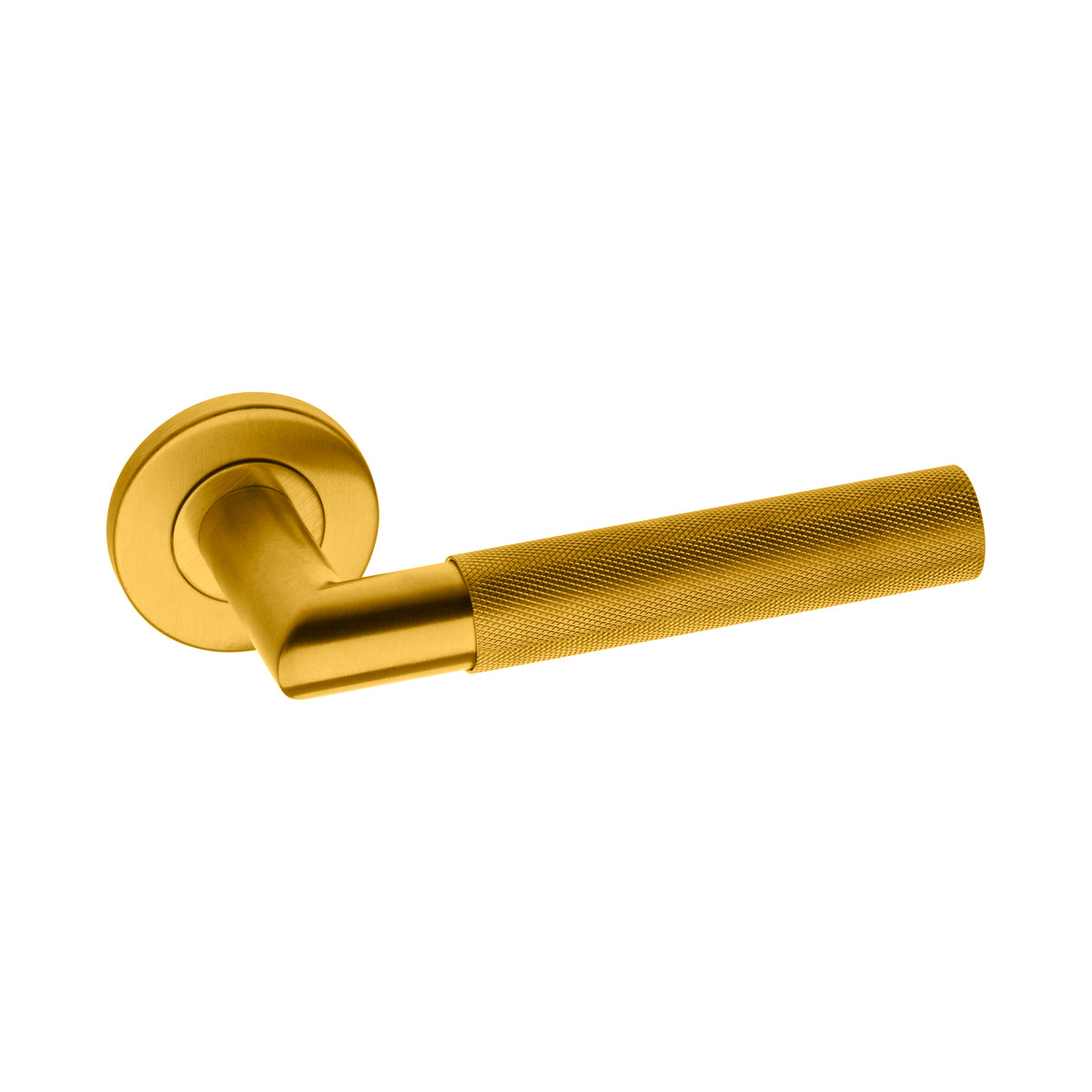 KNURLED LEVER ON ROUND ROSE SATIN BRASS INCL ESCUTCHEONS