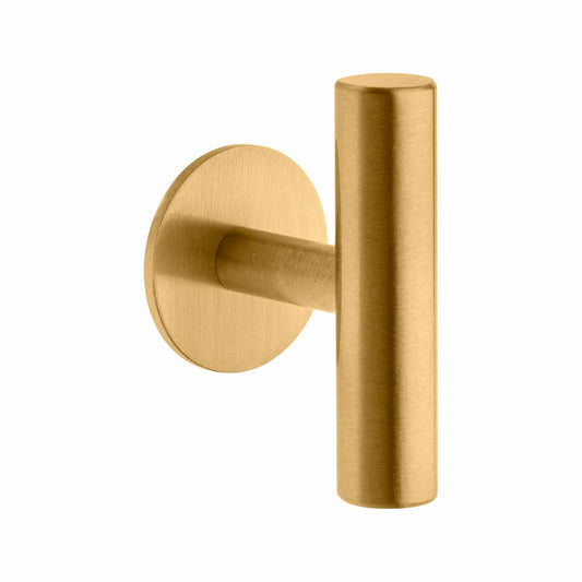 T KNOB ON 28MM DIAMETER PLATE BRASS