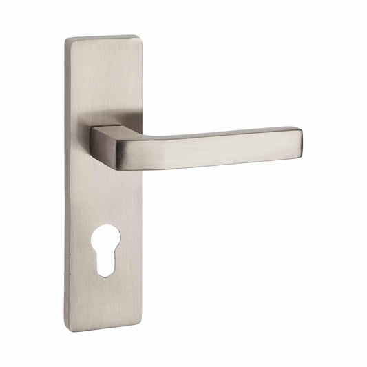 satin nickel lever handle on backplate handles inc