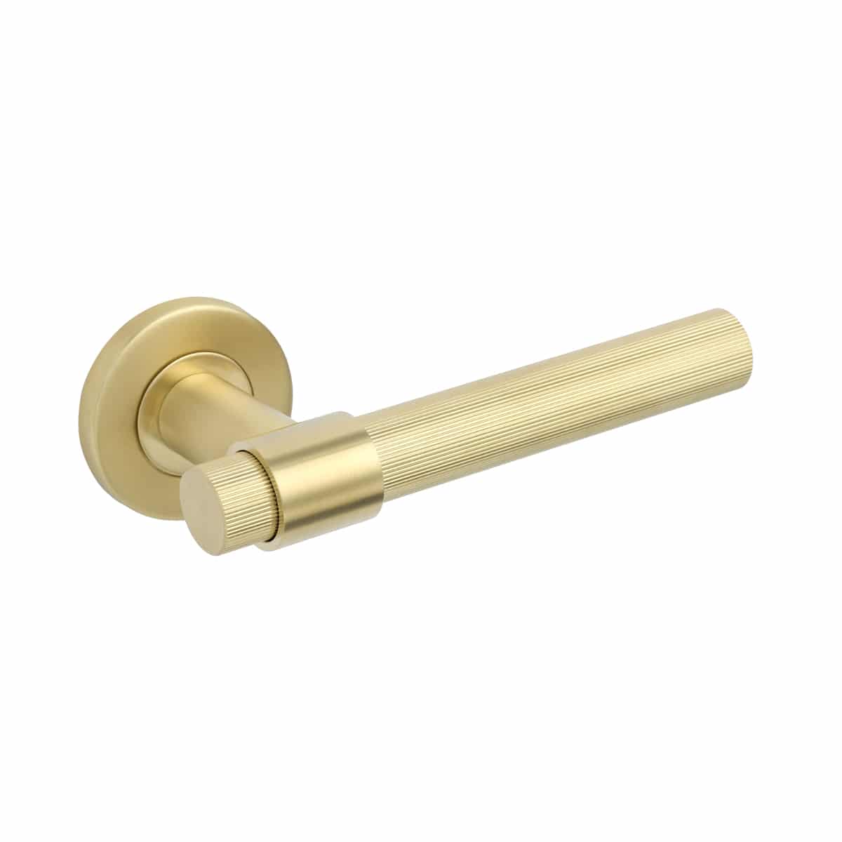 LINEAR LEVER ON ROUND ROSE SATIN BRASS INCL ESCUTCHEONS
