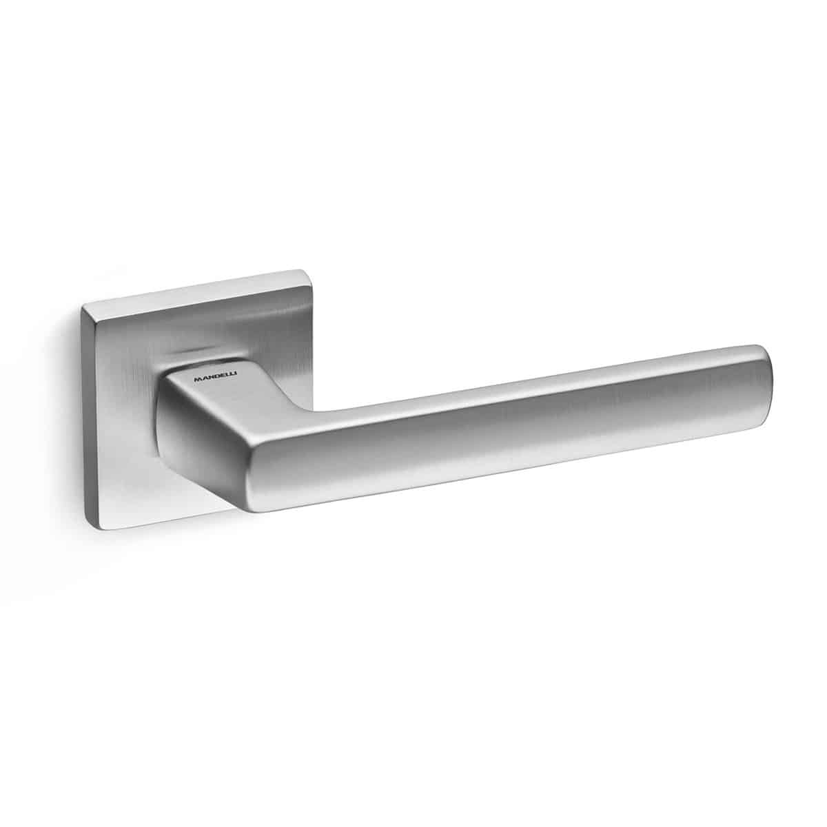 satin chrome lever handle on square rose mandelli