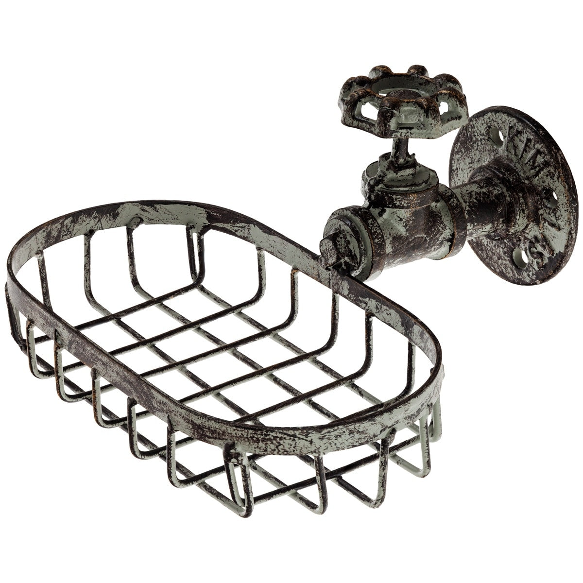 FAUCET SOAP DISH RUST ANTIQUE GREEN