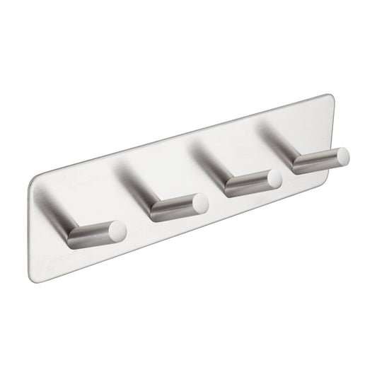 QUAD HOOK SQUARE SELF ADHESIVE BRUSHED STAINLESS STEEL