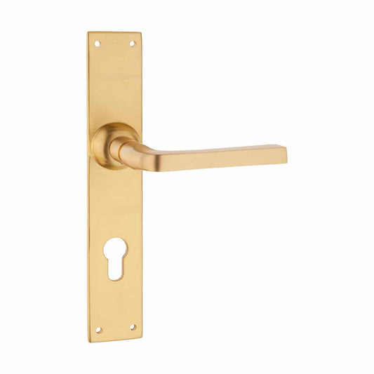 1035 LEVER HANDLE ON B/PLATE SATIN BRASS KEY HOLE