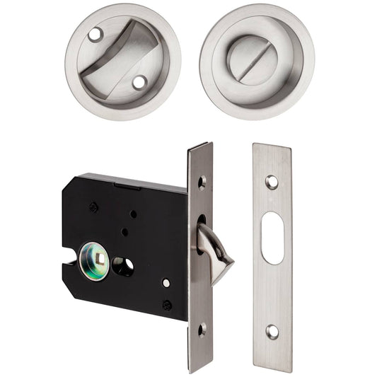 SLIDING DOOR TOILET HOOK LOCK SET ROUND STAINLESS STEEL 55mm DIAMETER