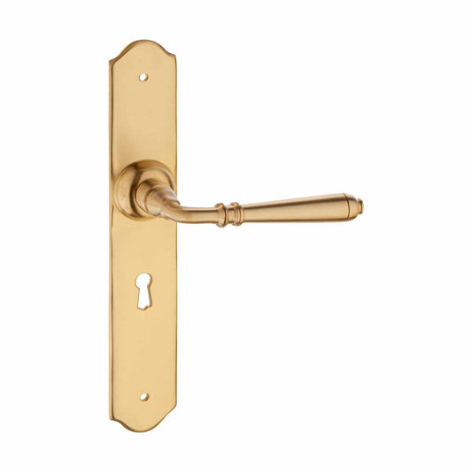 1035 LEVER HANDLE ON B/PLATE SATIN BRASS KEY HOLE
