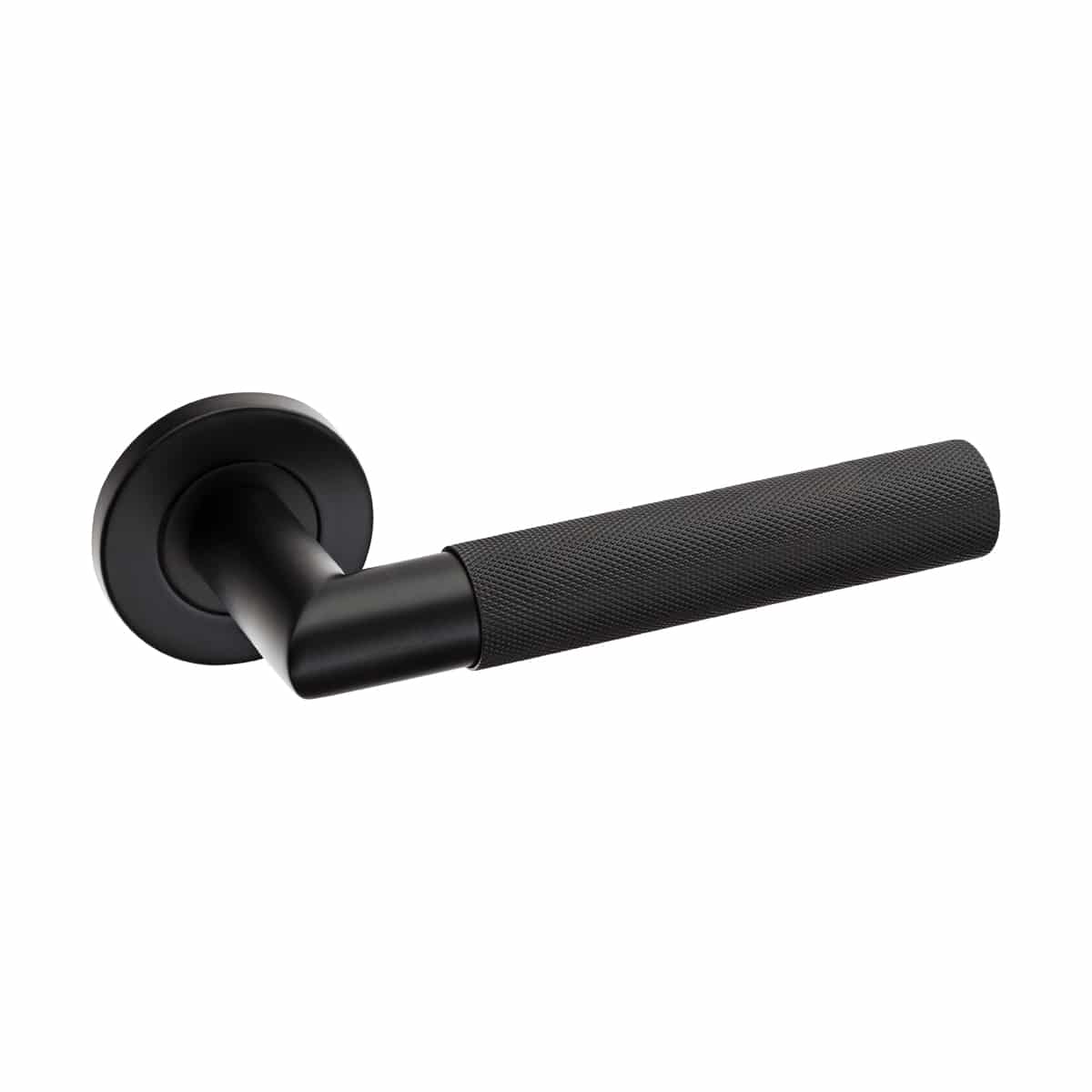 BLACK KNURLED LEVER ON ROUND ROSE