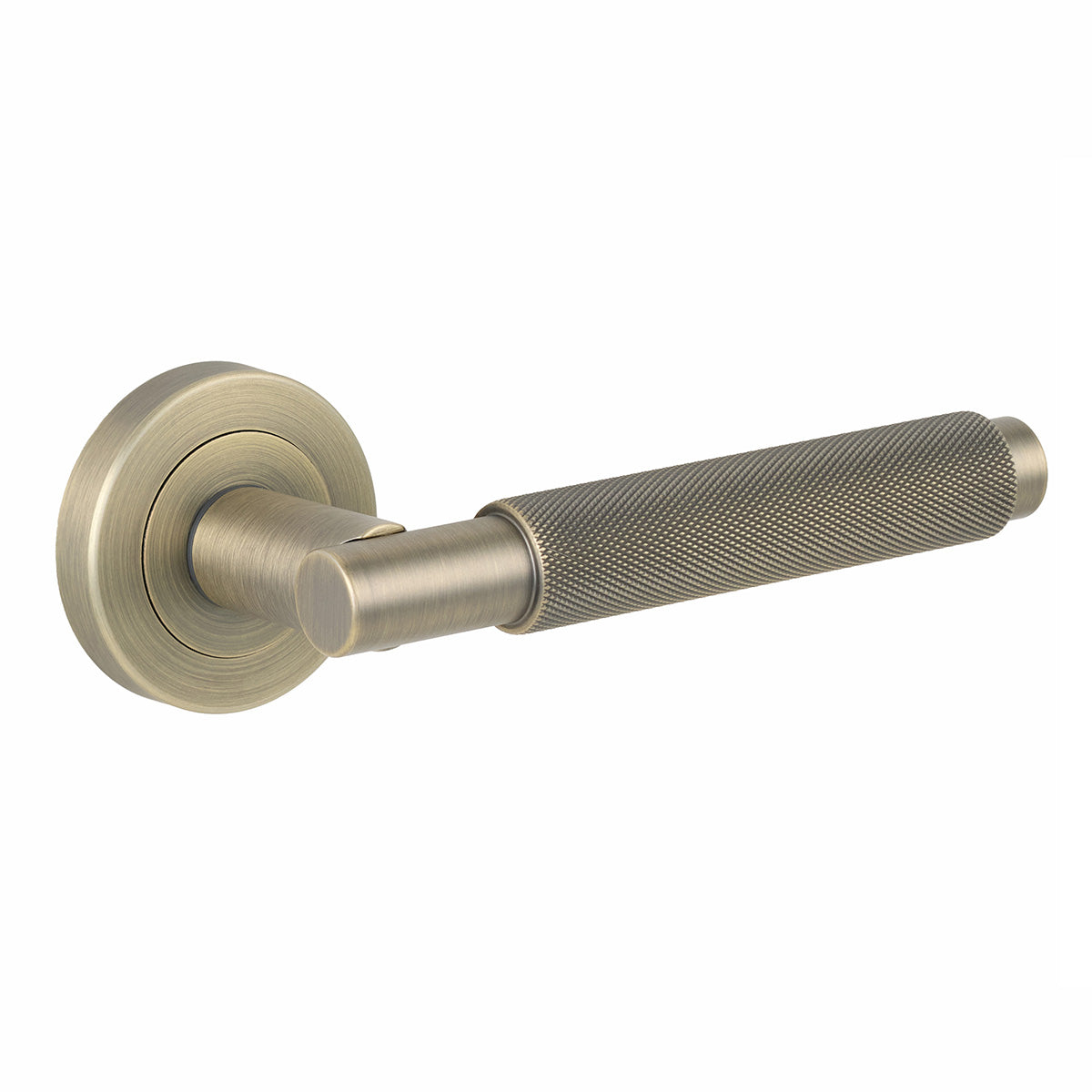 KNURLED LEVER HANDLE ANTIQUE BRASS