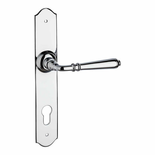polished chrome lever handle on backplate handles inc