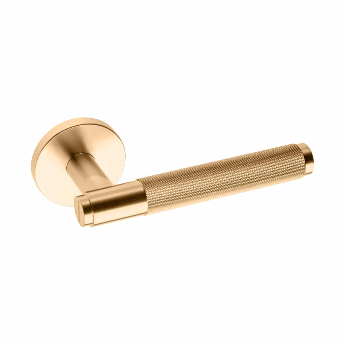 SATIN BRASS LEVER ON ROUND ROSE