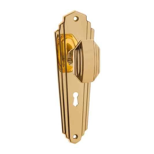 ART DECO KNOB ON BACK PLATE BRASS