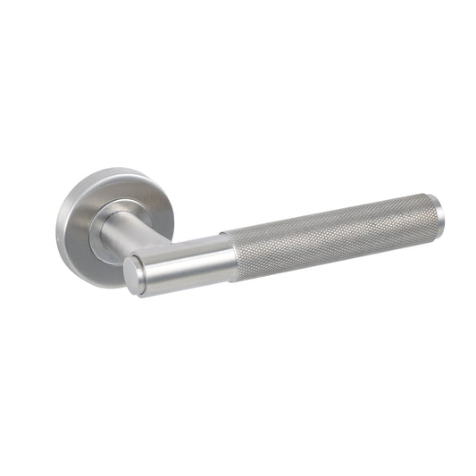 KNURLED LEVER HANDLE ON ROSE STAINLESS STEEL WITH ESCUTCHEONS