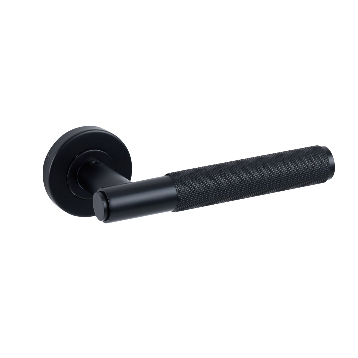 KNURLED LEVER HANDLE ON ROSE BLACK INCLUDING ESCUTCHEONS