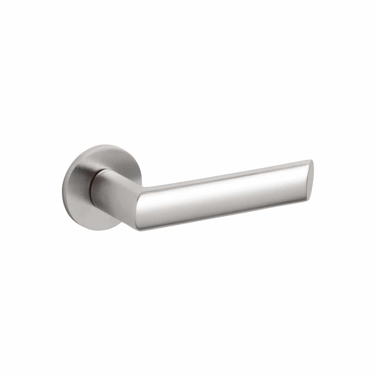 brushed stainless steel lever handle on round rose olivari