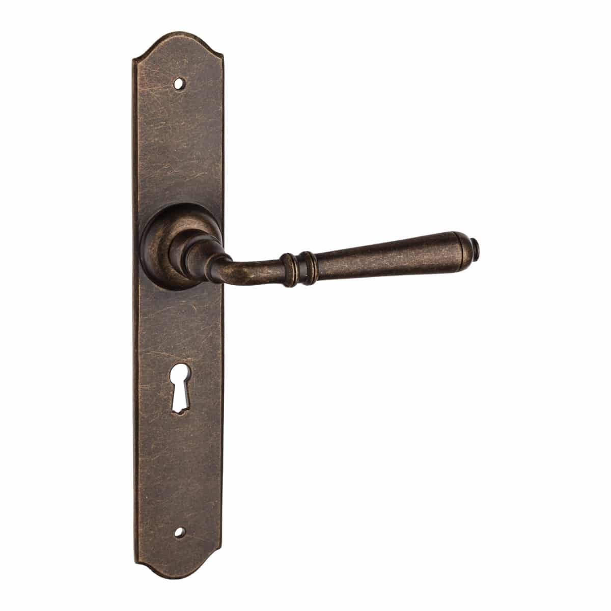 antique brass lever handle on backplate handles inc