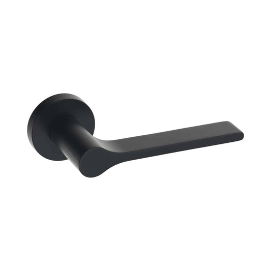 TIMELESS DOOR HANDLE MATT BLACK ON ROUND ROSE INCLUDING ESCUTCHEONS